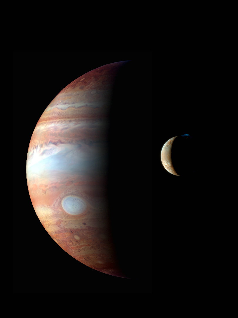Foto de Jupiter con una de sus lunas sacada por la New Horizons cuando pasó por el sistema jupiteriano en 2007