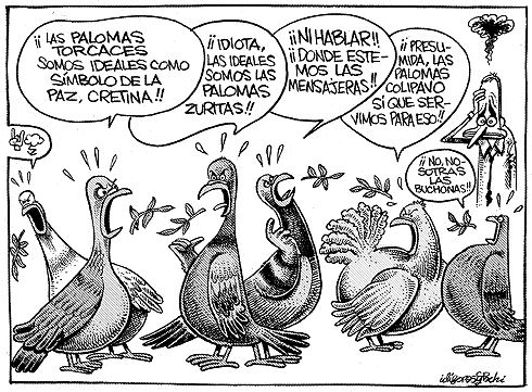 palomas La polarización al final acaba siempre en violencia, creyendose cada facción baluarte de la única verdad, defendiendo sus ideas con la violencia y el insulto en vez de con la inteligencia