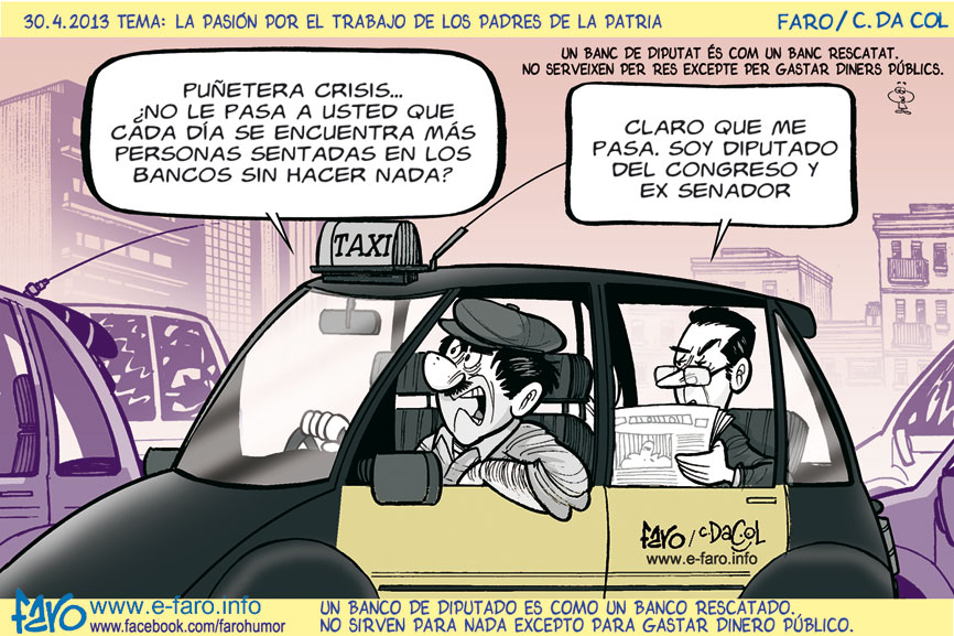 Y para finalizar... Rajoy ha tocado todo para sacarnos los dineros... ¿todo? no, aún siguen ahí sin tocar los cargos políticos, el senado, los asesores, la financiación de los partidos, sindicatos y patronal, las televisiones autonómicas.... y el casi millón de euros que se ha gastado la Generalitat en suvencionar el catalán... EN COLOMBIA... en fin... buen domingo amigos.